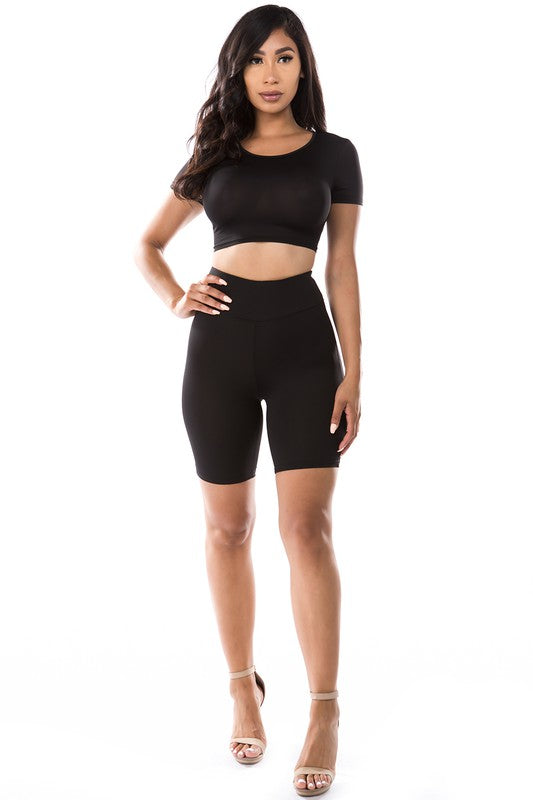 2pc Set Crop Top With Bicycle Pant