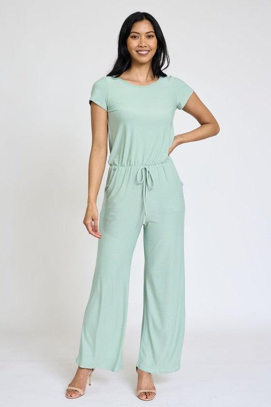 Spring Short Sleeve Jumpsuit W/Pocket - MyStoreLiving
