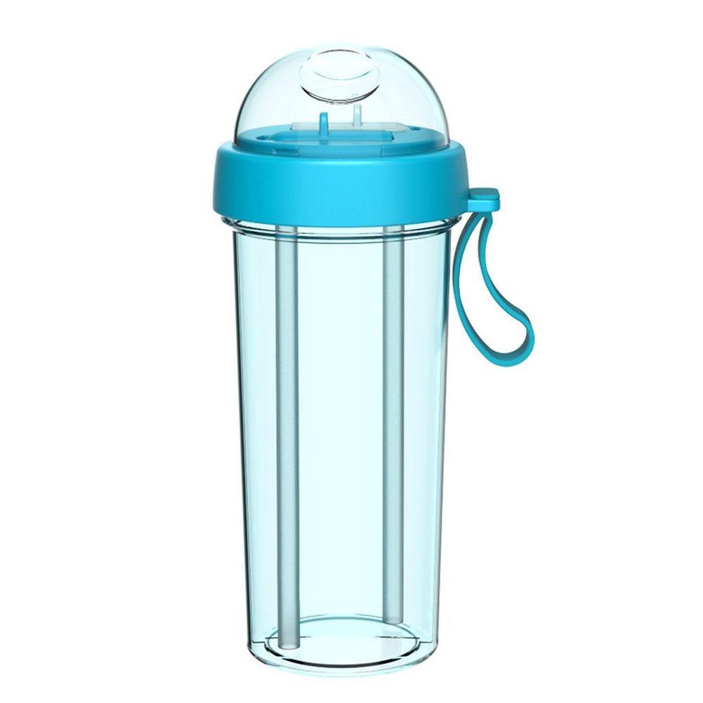 420/600ml Double-tube Opening Design Drinking Cup Kitchen Travel Creative Dual-use Water Bottle Drinking Cup Double Straw Cups - MY STORE LIVING