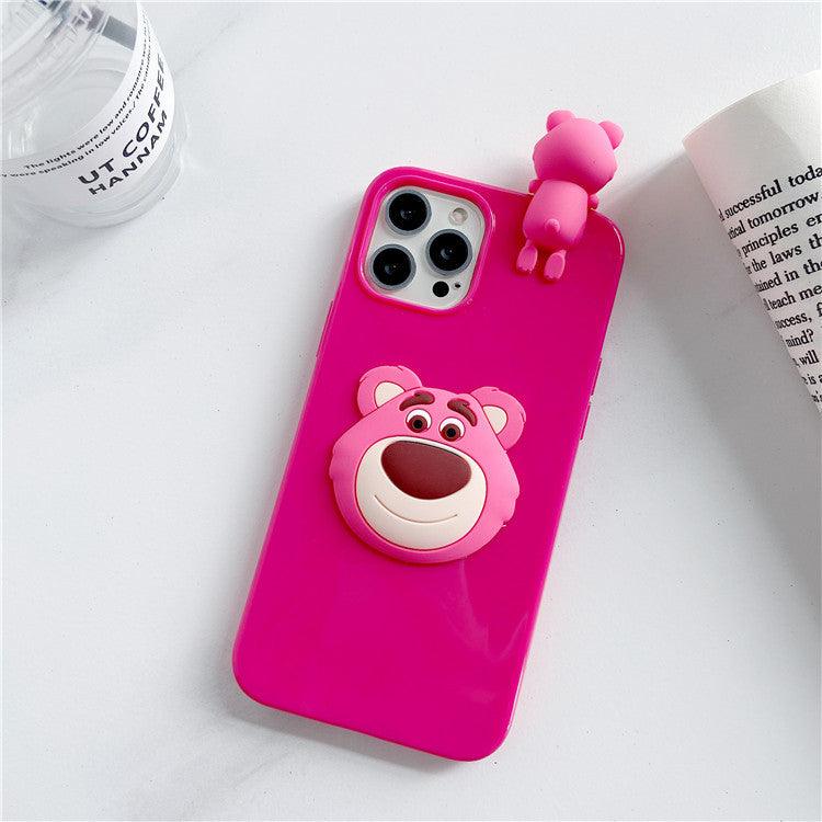 Three-Dimensional Lying Strawberry Bear Suitable For iPhone12promax Apple 11 Mobile Phone Case Soft Cover - MyStoreLiving