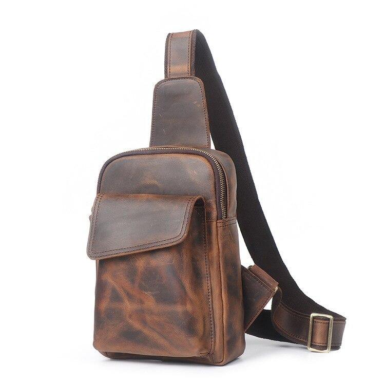 Crazy Horse Leather Chest Pack Men Shoulder Messenger Bag Outdoor Chest Bag - MY STORE LIVING