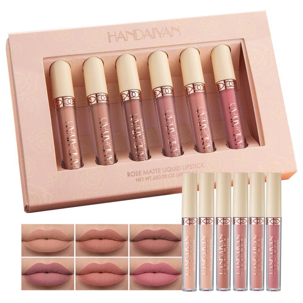 HANDAIYAN 6 Matte Rose Lip Gloss Liquid Lipsticks Are Not Easy To Stain The Cup Is Not Easy To Fade Matte Lip Gloss Set Cosmetics - MyStoreLiving