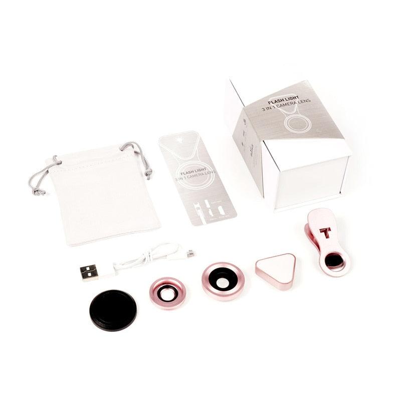 3 in 1 Phone Lens- LED Light Lens-Macro Clip-on Lens - MyStoreLiving