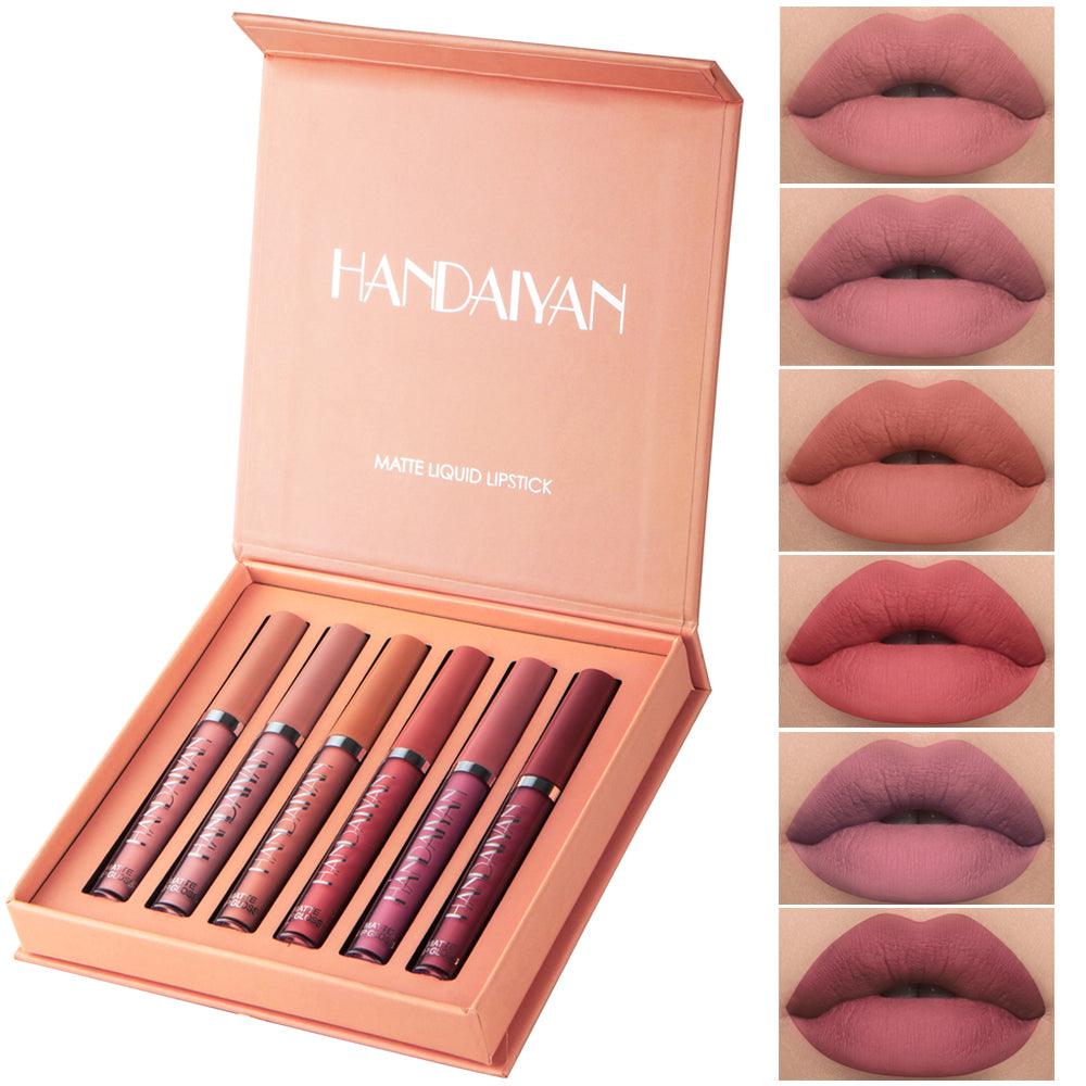 HANDAIYAN 6Pcs Lip Gloss Set Non Stick Matte Lip Gloss Set Gift Box Liquid Lipstick Cosmetic Not Easy To Fade - MyStoreLiving