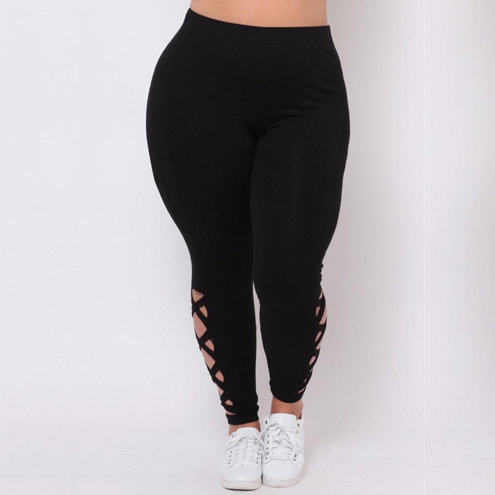 plus size leggings Women Elastic Leggings Solid Criss-Cross Hollow Out Pants Plus Size legging pants women's summer jeggings - MyStoreLiving