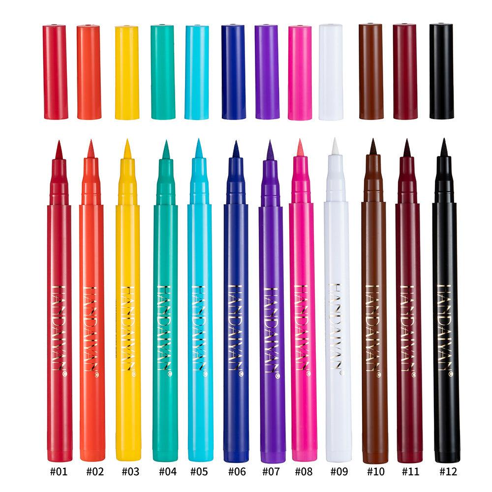HANDAIYAN 12 Color Matte Color Eyeliner Quick-Drying And Not Easy To Smudge Liquid Eyeliner Pen 12 Pack Eyeliner - MyStoreLiving