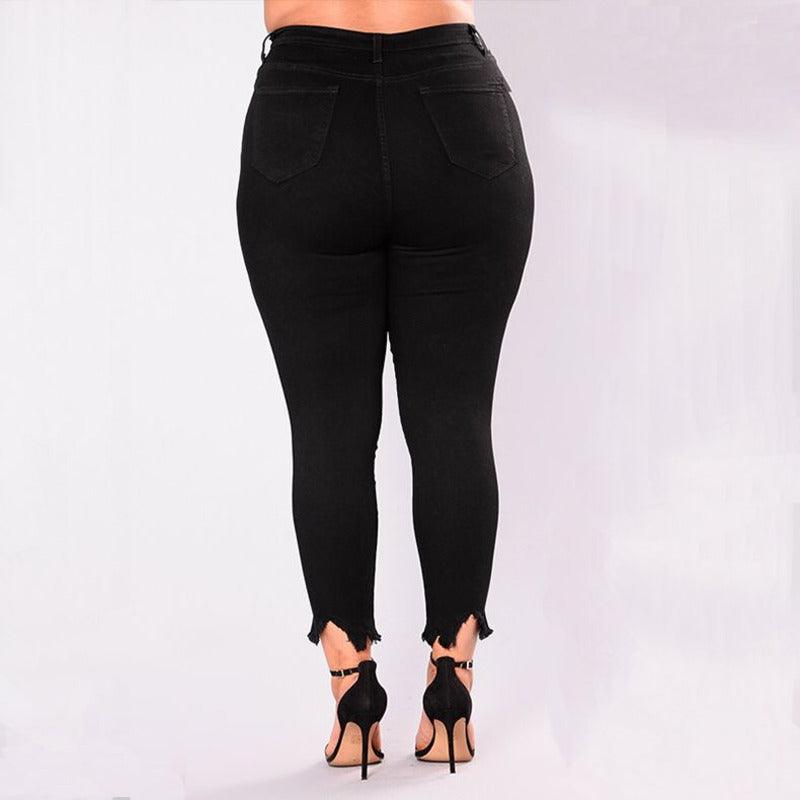 Women Holes Plus Size Jeans Pants Skinny Elastic Pencil Pants Mid Waist Black Jeans Woman Casual Spring 2-7XL Trousers - MyStoreLiving