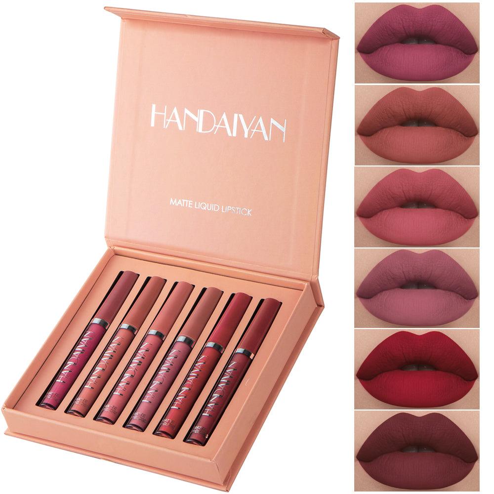 HANDAIYAN 6Pcs Lip Gloss Set Non Stick Matte Lip Gloss Set Gift Box Liquid Lipstick Cosmetic Not Easy To Fade - MyStoreLiving