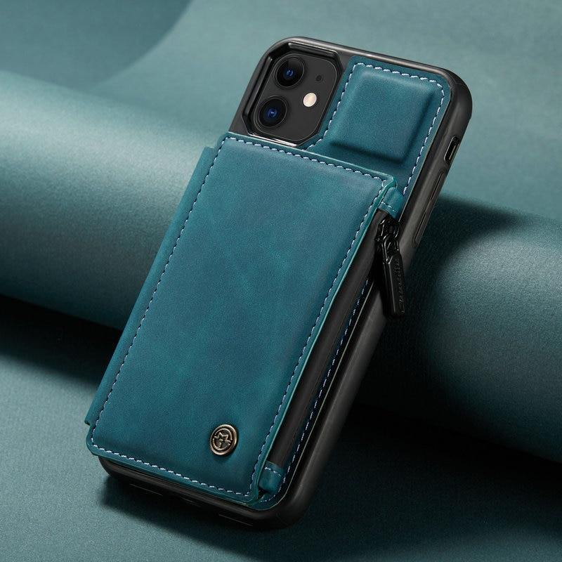 CaseMe Retro Leather Back Case For iPhone 12 11 Pro Max Wallet Card Slot For iPhone SE 12 mini 11 X S XR 7 8 Zipper Back Cover - MY STORE LIVING
