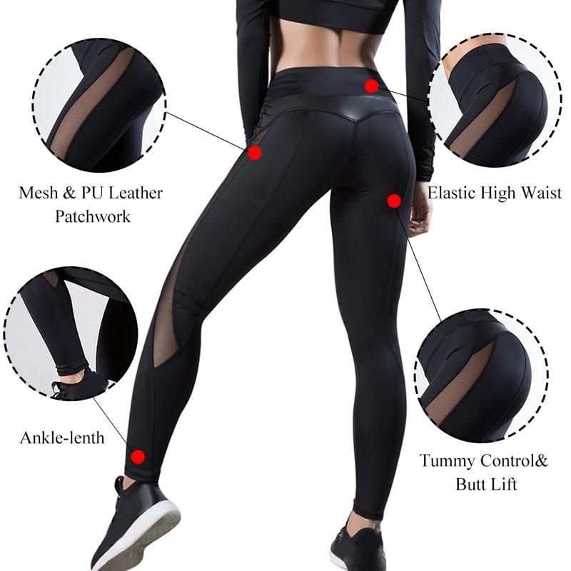 High Waist Sheer Mesh Tummy Control Butt Lift Leggings - MyStoreLiving