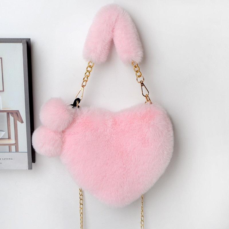 Soft Warm Faux Fur Handbag Fuzzy Crossbody Bag Heart Shape Soft Plush Purse - MyStoreLiving