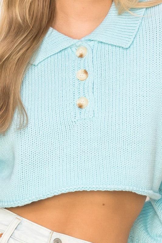 Flirtatious Collared Crop Sweater Top - MyStoreLiving