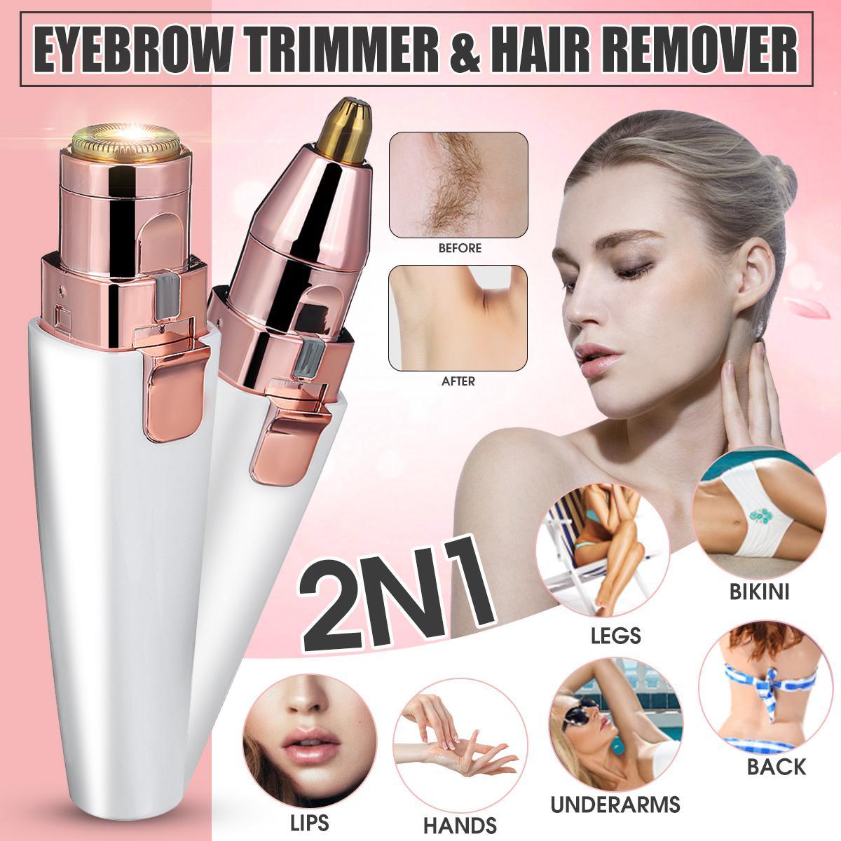 2 IN 1 Lady Epilators Electric Eyebrow Trimmer USB Rechargeable Hair Removal Shaver with Light Lipstick - MyStoreLiving