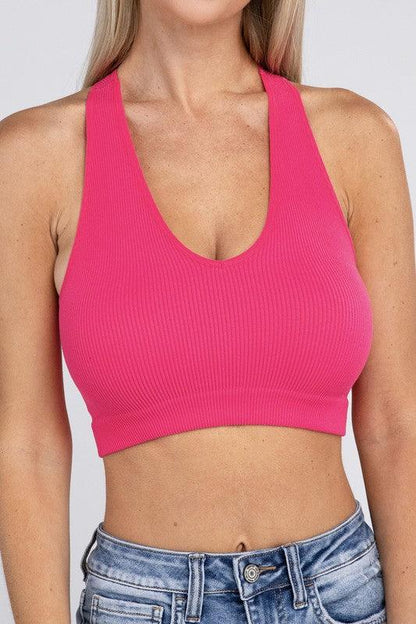 Ribbed Cropped Racerback Tank Top - MyStoreLiving