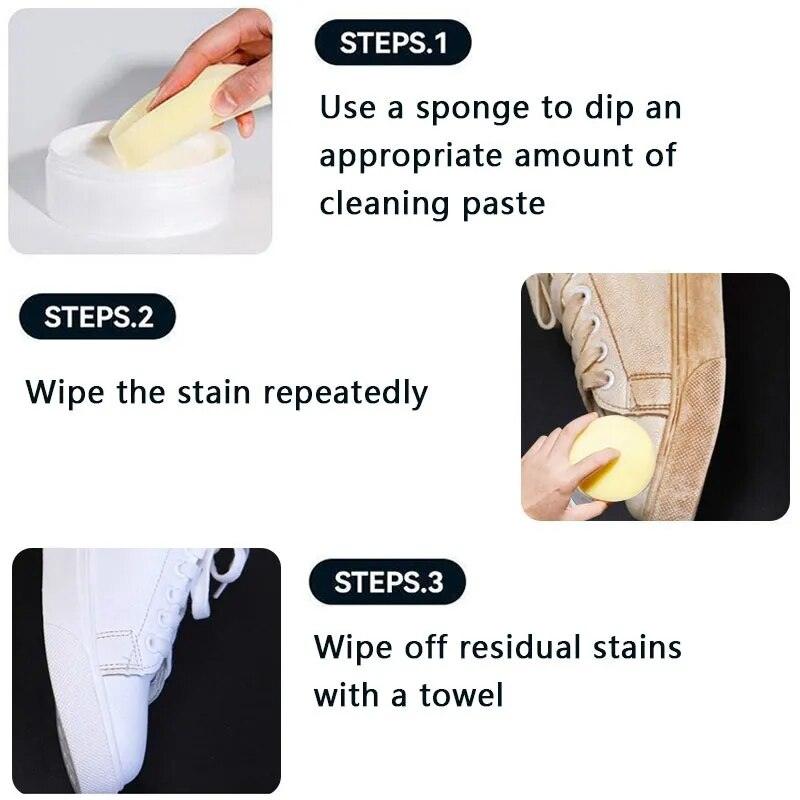 1/2Pcs White Shoe Cleaning Cream, Shoe Stain Remover for White, Shoe Cleaner for White Sneake, Shoes Whitening Cleansing Gel (1Pcs) - MyStoreLiving