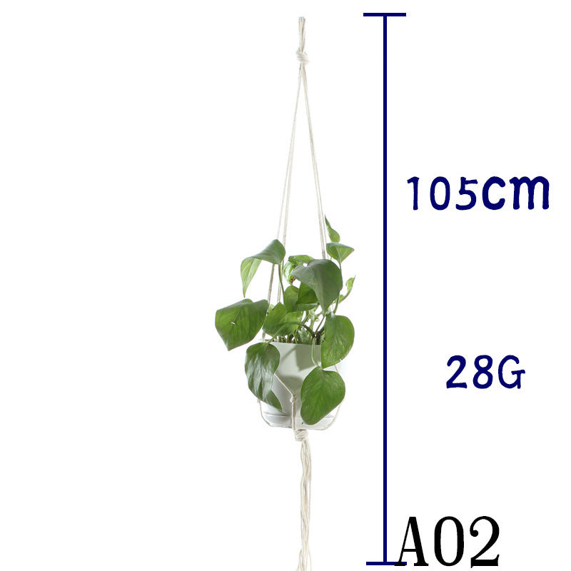 Beige Flower Pot Net Bag Cotton Rope Hanging Basket Sling for Indoor Plants