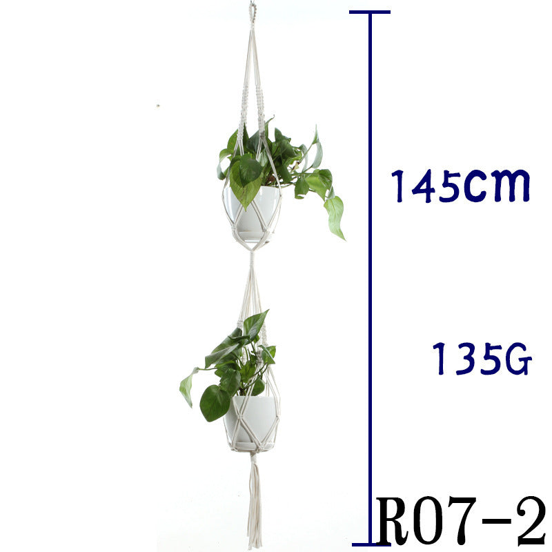 Beige Flower Pot Net Bag Cotton Rope Hanging Basket Sling for Indoor Plants