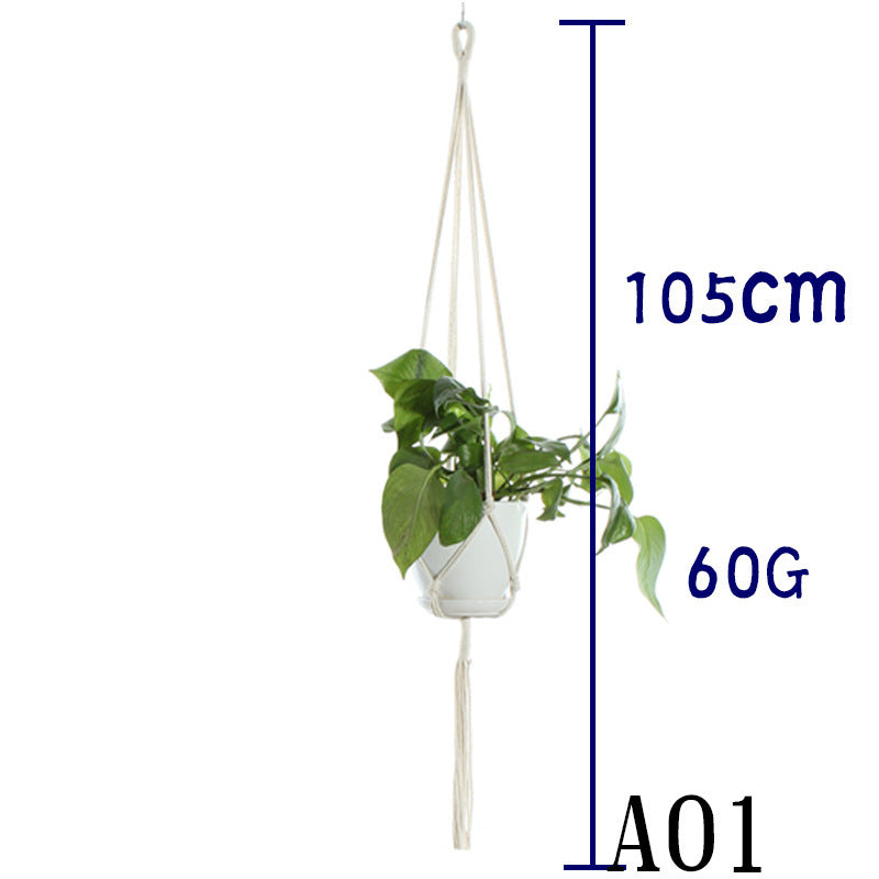 Beige Flower Pot Net Bag Cotton Rope Hanging Basket Sling for Indoor Plants