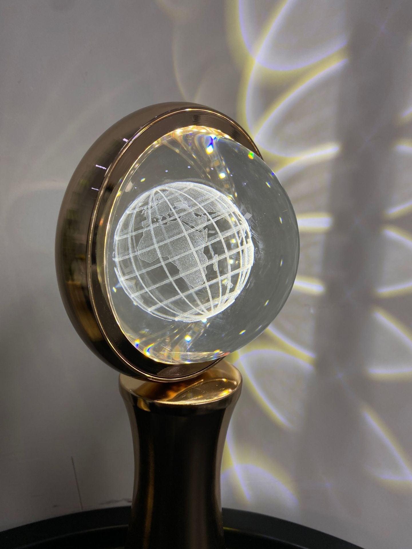 3D crystal globe rotating night light RGB charging modern minimalist desktop projection light and shadow atmosphere light - MyStoreLiving