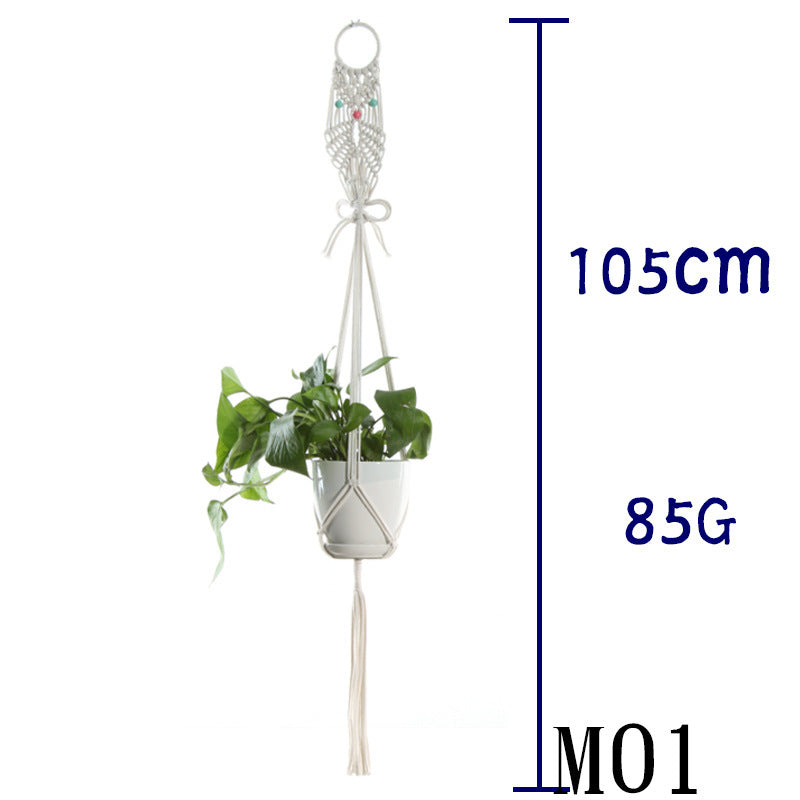 Beige Flower Pot Net Bag Cotton Rope Hanging Basket Sling for Indoor Plants