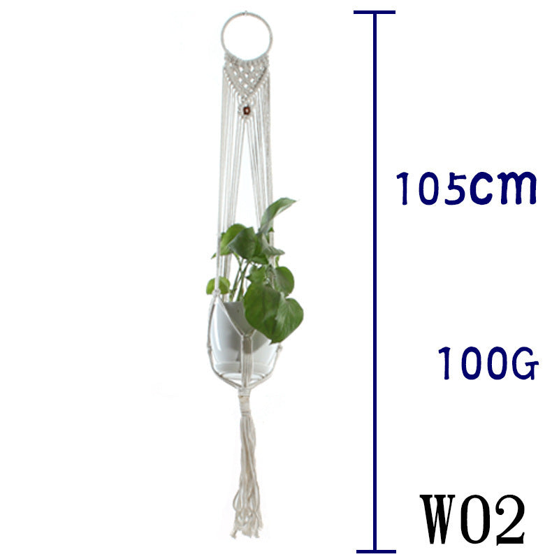 Beige Flower Pot Net Bag Cotton Rope Hanging Basket Sling for Indoor Plants