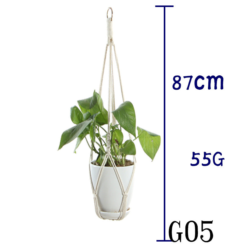 Beige Flower Pot Net Bag Cotton Rope Hanging Basket Sling for Indoor Plants