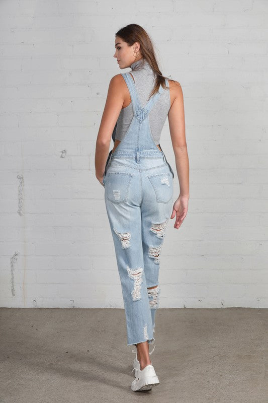 High Waist Heavy Distressed Straight Overalls