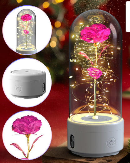 A unique gift that combines an LED light and a Bluetooth speaker with rose flowers.