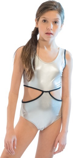 Girl's Silver Lame Monokini Bathing Suit