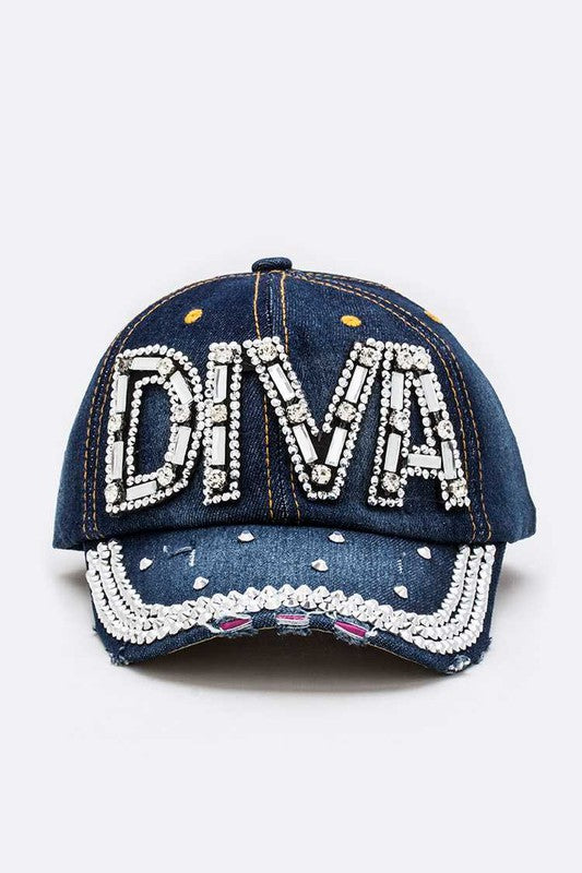 DIVA Crystal Embellished Denim Cap