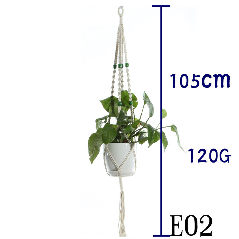 Beige Flower Pot Net Bag Cotton Rope Hanging Basket Sling for Indoor Plants