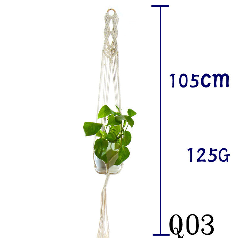 Beige Flower Pot Net Bag Cotton Rope Hanging Basket Sling for Indoor Plants