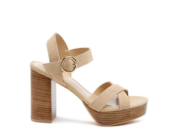 RAG&CO Choupette Suede Leather Block Heeled Sandal