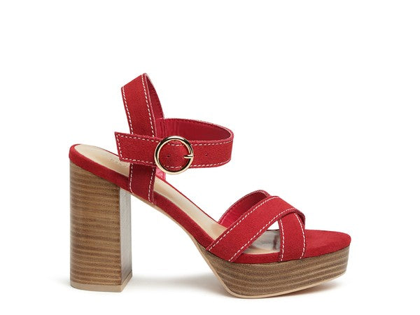 RAG&CO Choupette Suede Leather Block Heeled Sandal