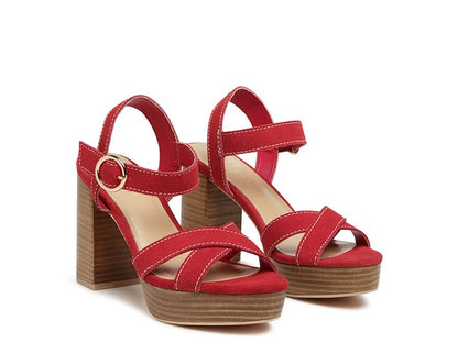 RAG&CO Choupette Suede Leather Block Heeled Sandal