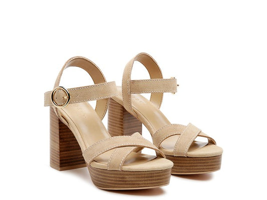 RAG&CO Choupette Suede Leather Block Heeled Sandal