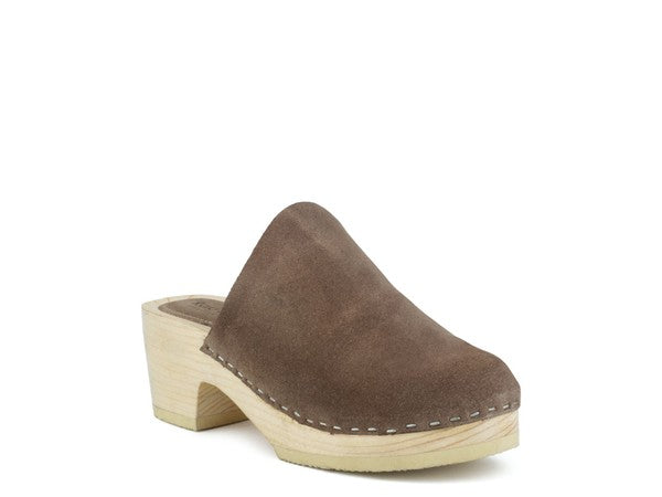 RAG & CO DARCIE TAUPE Suede Clogs