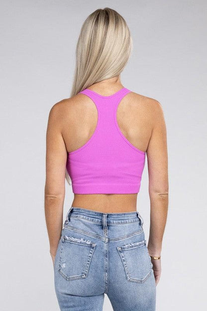 Ribbed Cropped Racerback Tank Top - MyStoreLiving