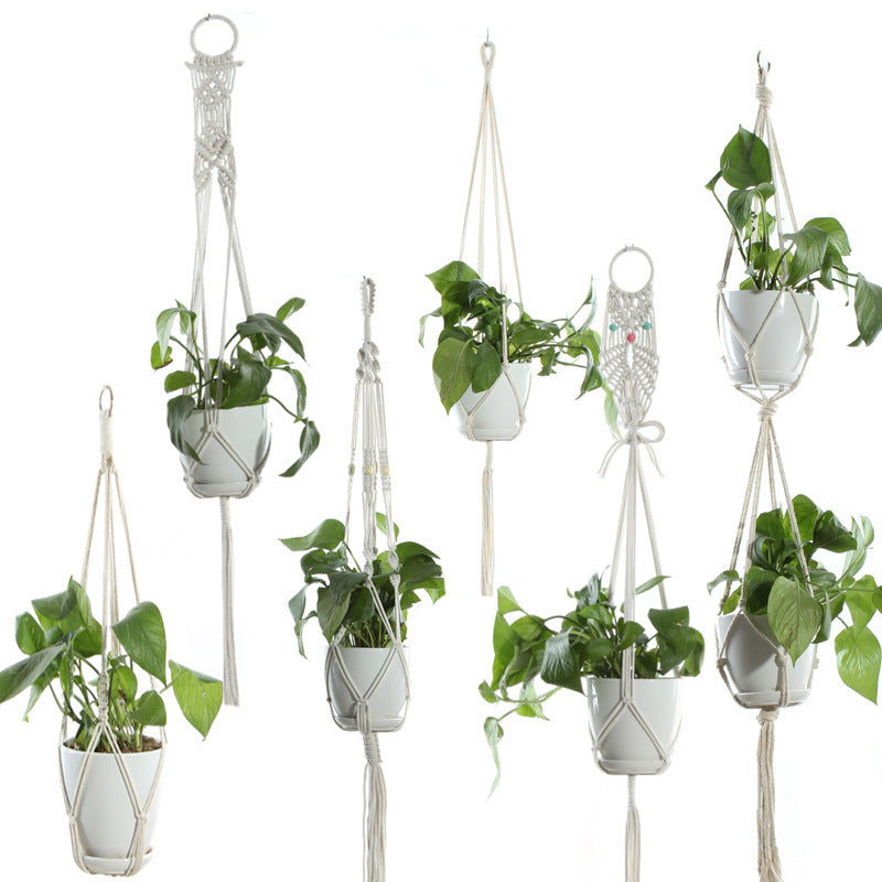 Beige Flower Pot Net Bag Cotton Rope Hanging Basket Sling for Indoor Plants