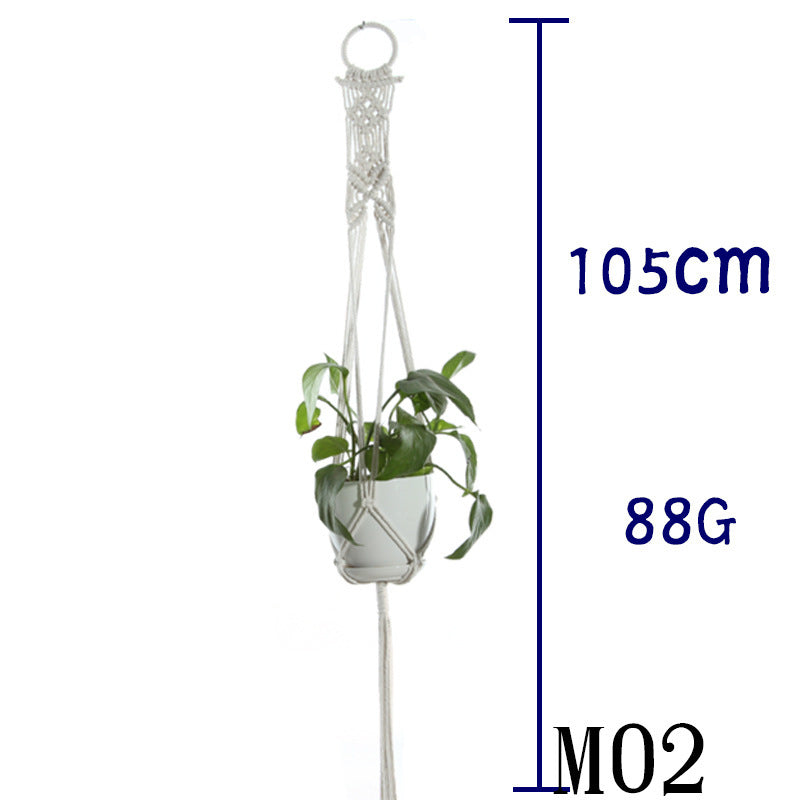 Beige Flower Pot Net Bag Cotton Rope Hanging Basket Sling for Indoor Plants