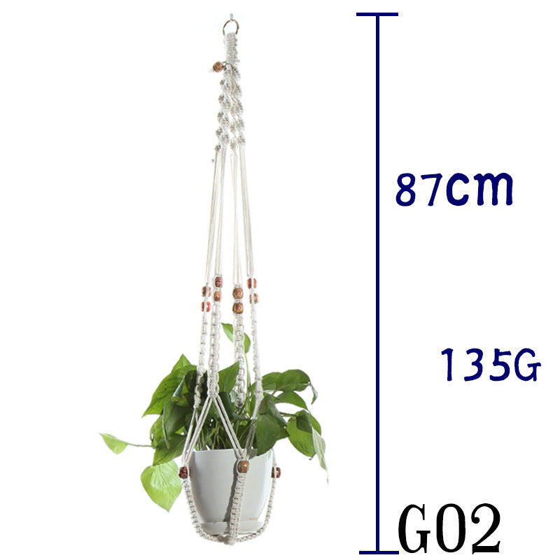 Beige Flower Pot Net Bag Cotton Rope Hanging Basket Sling for Indoor Plants