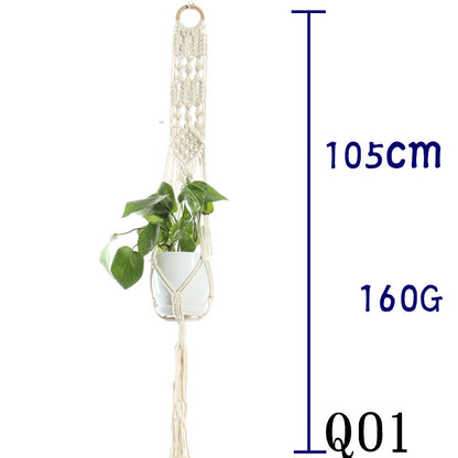 Beige Flower Pot Net Bag Cotton Rope Hanging Basket Sling for Indoor Plants