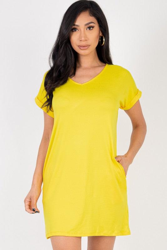 Short Cap Sleeve Pocket Mini T Shirt Dress