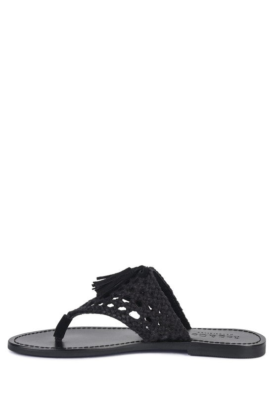 Beech Handwoven Natural Suede Tassel Thong Flats