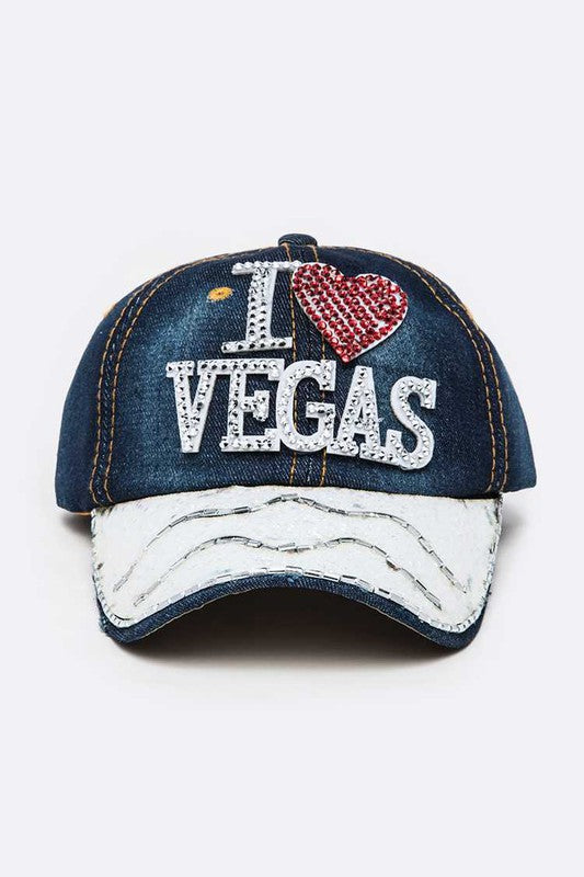 I Love Vegas Crystal Denim Cap