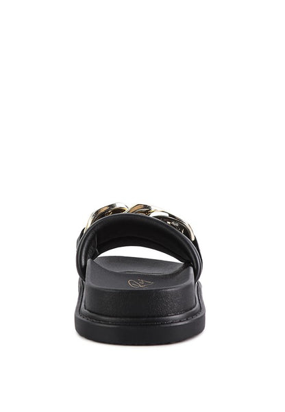 Onyx Metal Chain Slider Flats