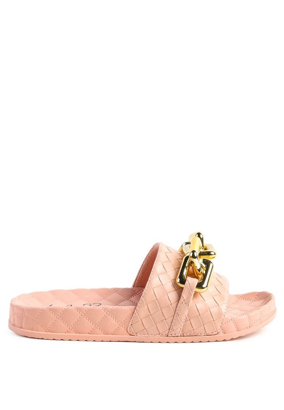 Miami Shot Bling Chain Strap Woven Slip ON Flats