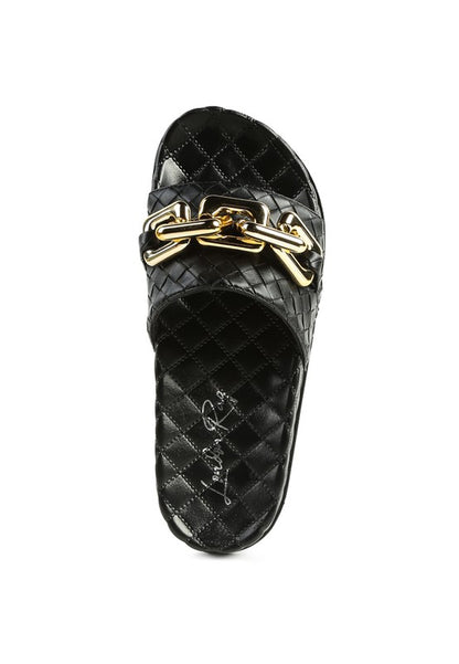 Miami Shot Bling Chain Strap Woven Slip ON Flats