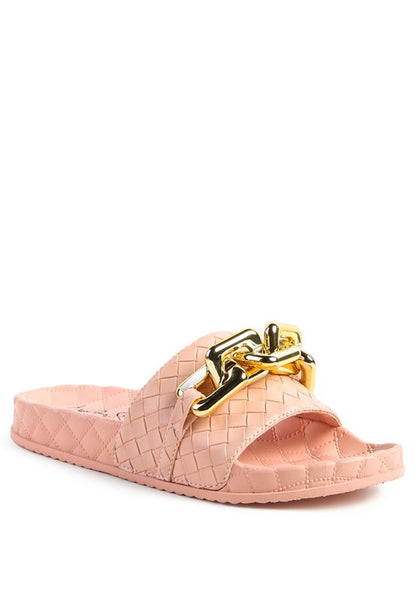 Miami Shot Bling Chain Strap Woven Slip ON Flats