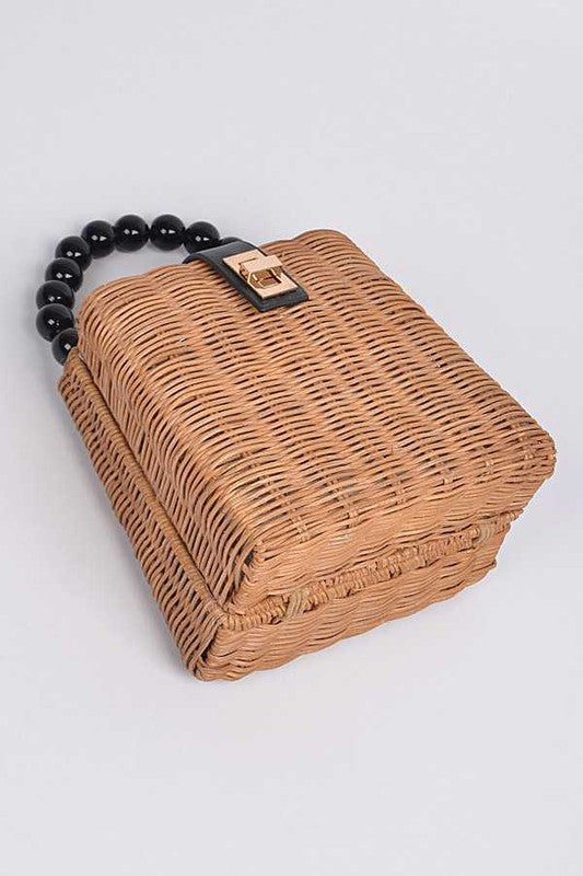 Beads Handle Straw Structure Clutch Swing Bag